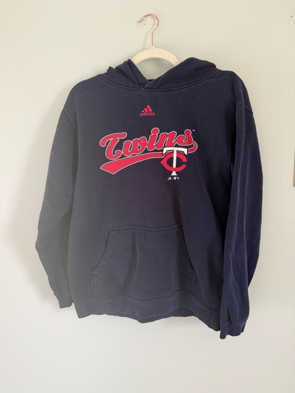 adidas Unisex Navy Twins Script Logo Crewneck Hoodie Size S/M